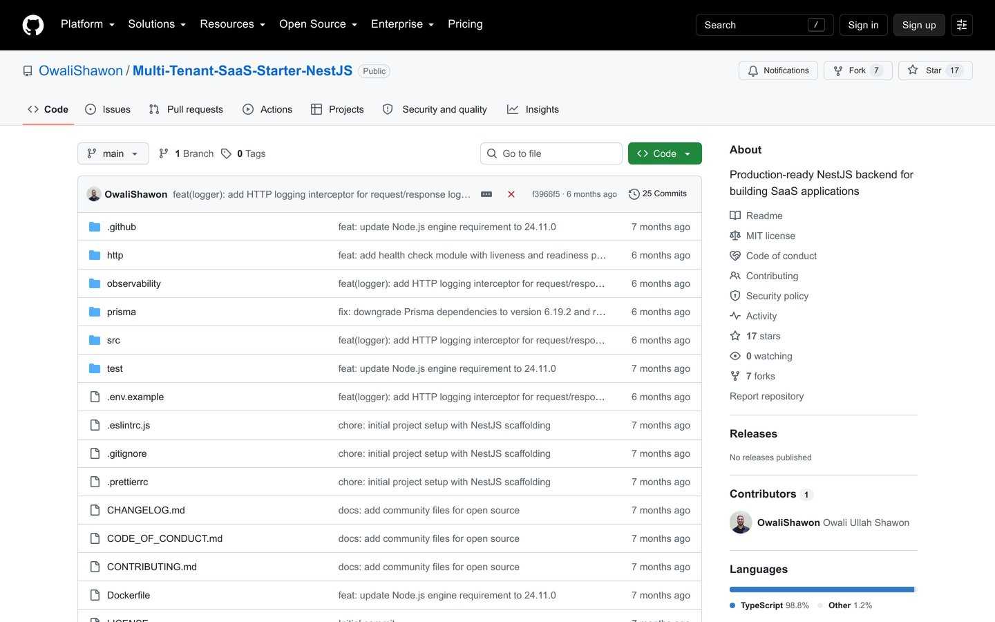 Multi-Tenant SaaS Starter NestJS (OwaliShawon)