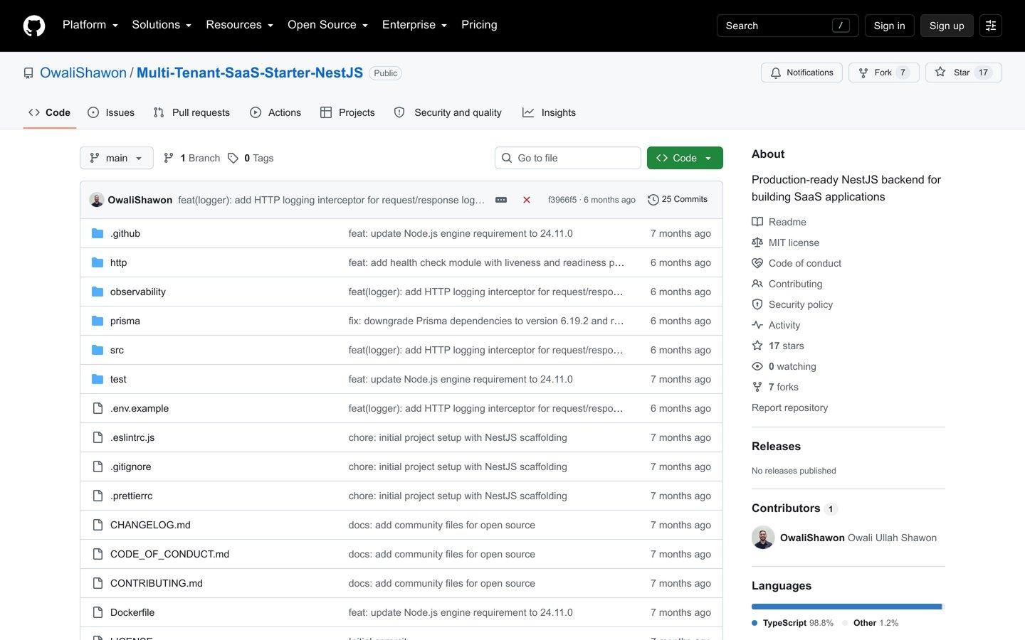 Multi-Tenant SaaS Starter NestJS (OwaliShawon)